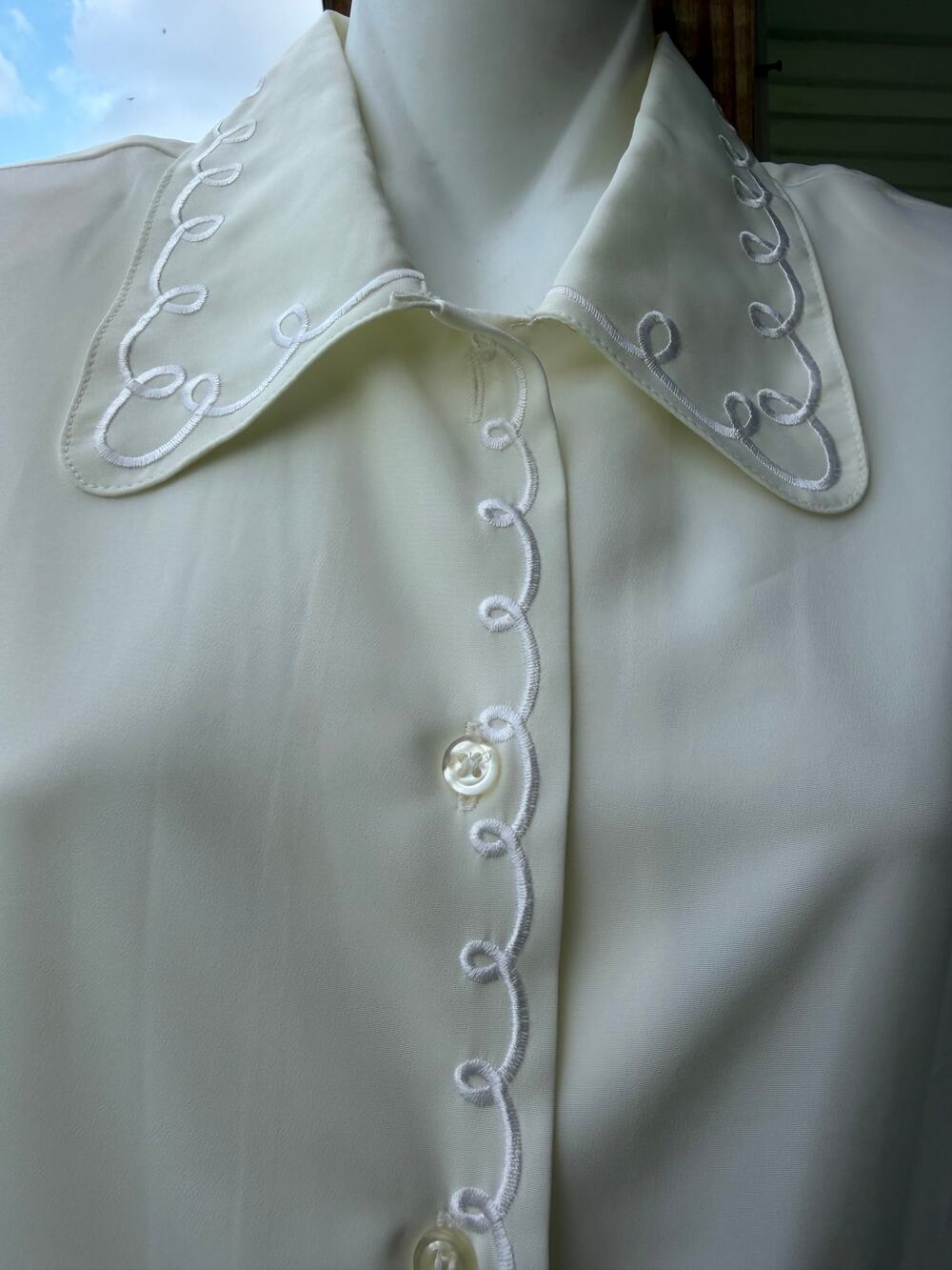 VTG 80s Power Dressing Yves St Clair Cream Embroidered Blouse Sz8 Shoulder Pads
